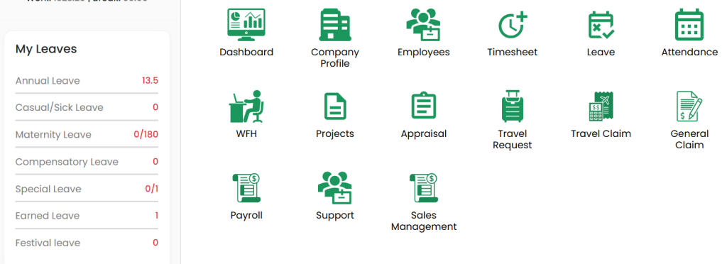 Standard Employee Dashboard View Standard Visual Representation of Employee Dashboard of Kasturi HR.